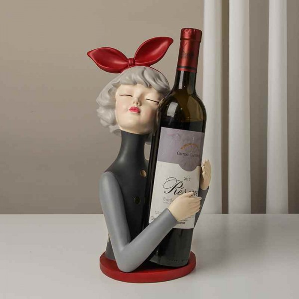 Artwork girl with hair tie as bottle and glass holder to decorate homes and restaurants
