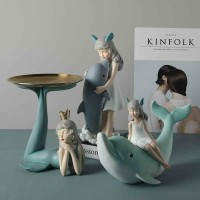 Decorative Hand-Craft Mermaid Girl with dolphin and Plate Artwork To Decorate House