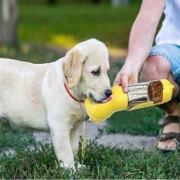 Multifunctional dog feeder for feeding with water cup and can put garbage bag to collect wastes