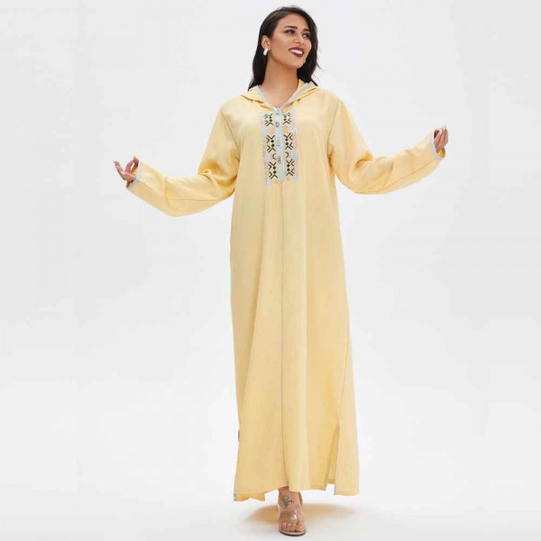 Long dress pajamas arabian women's fashion casual long skirt with embroidery middle eastern robe
