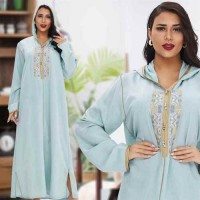 Long dress pajamas arabian women's fashion casual long skirt with embroidery middle eastern robe