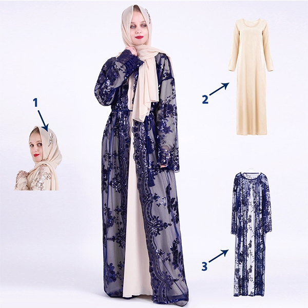 Luxury embroidery arabian abaya women's robe clothing 3 pcs set
