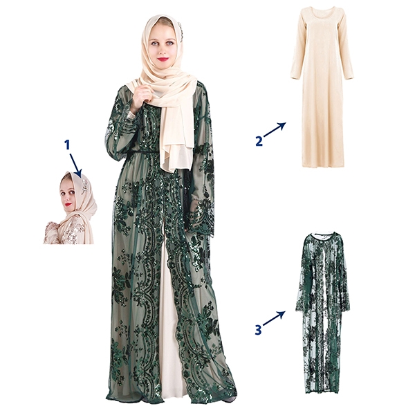 Luxury embroidery arabian abaya women's robe clothing 3 pcs set