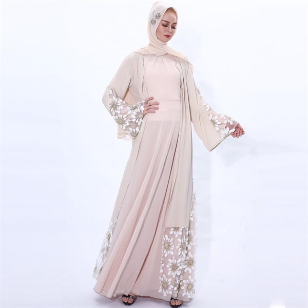 Arab women's long abaya embroidered in two colors ARAG008