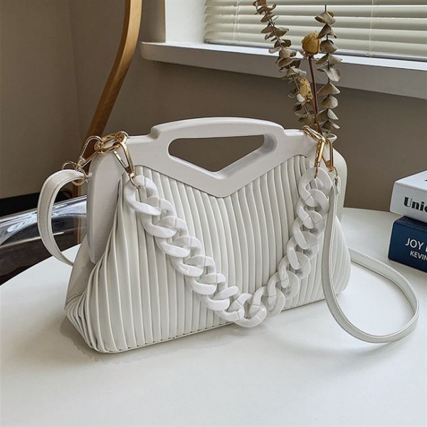 Women trendy square PU leather bag with chain shape strap with plastic hand wwb033