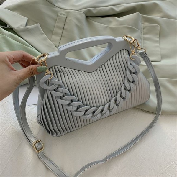 Women trendy square PU leather bag with chain shape strap with plastic hand wwb033