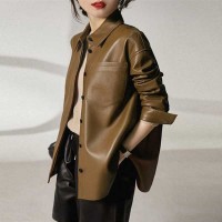 PU Leather Jacket Women's Autumn New Style Brown color