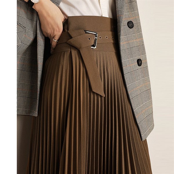 High waist pleated skirt women's midi skirt