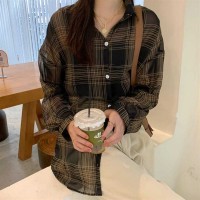 Women's plaid long-sleeved loose-fitting shirt