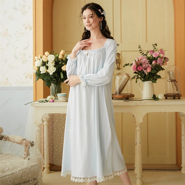 Long-sleeved nightdress women's long dress long pajamas wfwc018