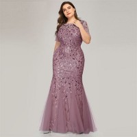 Women short sleeves embroidered slim evening dress wfwc027