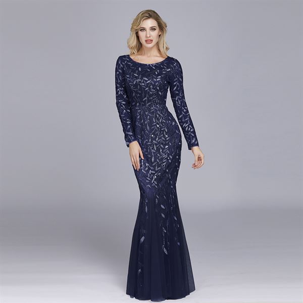 Women long sleeves embroidered slim evening dress wfwc028