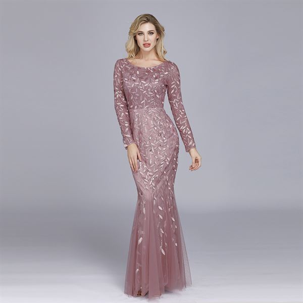 Women long sleeves embroidered slim evening dress wfwc028