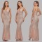 Women sleeveless V-neck shiny slim evening dress wfwc030