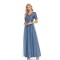 Women with short sleeve V-neck blue evening dress wfwc031