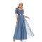 Women with short sleeve V-neck blue evening dress wfwc031