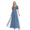 Women with short sleeve V-neck blue evening dress wfwc031
