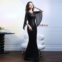 Women open long sleeves shiny slim evening dress wfwc035