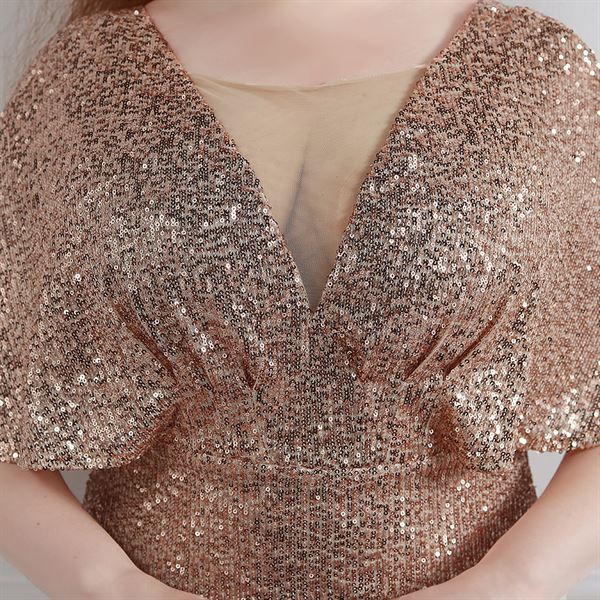 Women big size short sleeves shiny evening dress wfwc036