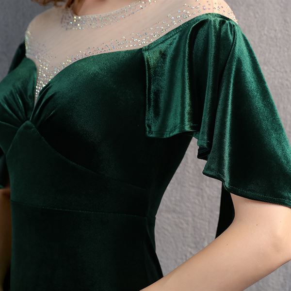 Women half wide sleeve velvet slim evening dress wfwc045