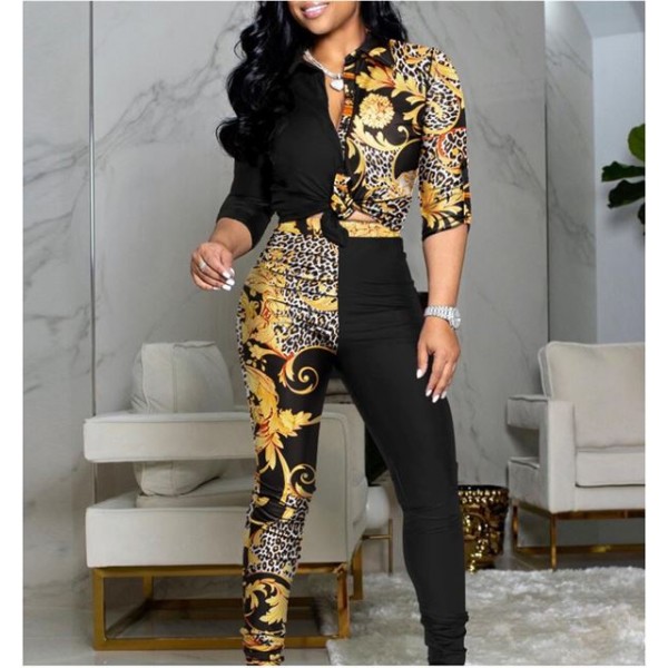 Women two-piece clothe set with printed shapes wfwc047