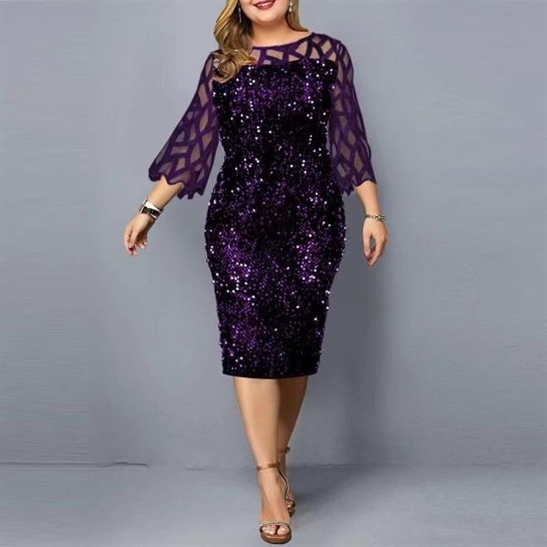 Plus size Party Dress Women Sequin Mesh Evening short Dress WFWC059