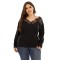 large size women's V backless lace T-shirt  long sleeves WFWC061