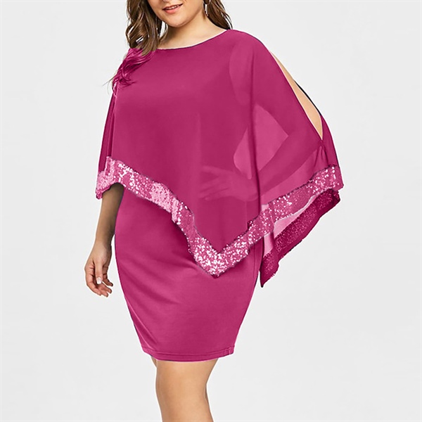 Plus-size chiffon dress women's  bat sleeves  high-end skirt WFWC062