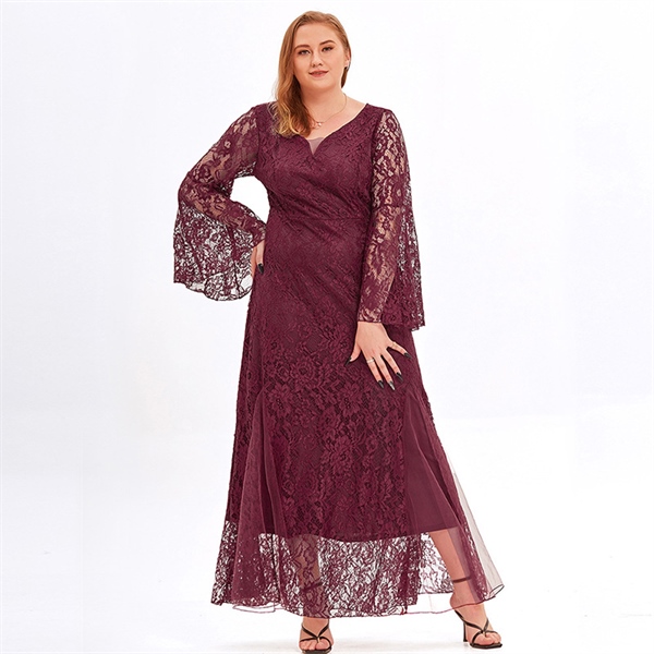 Plus-size lace mesh elegant dress WFWC063