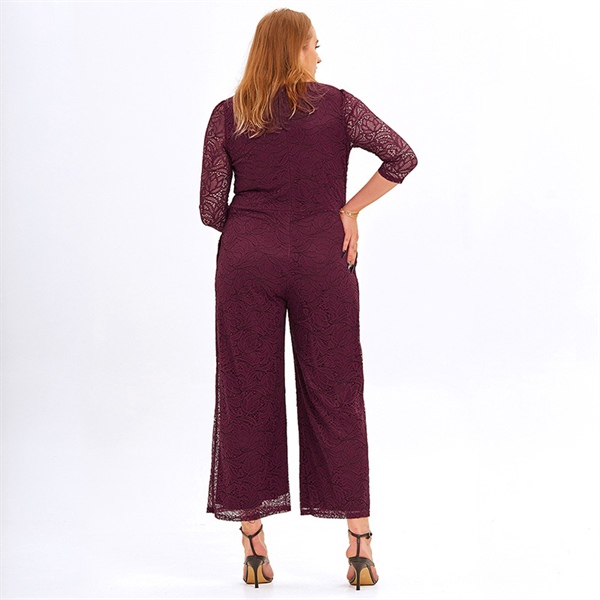 Plus-Size Lace Mesh Loose Pants Dress WFWC064
