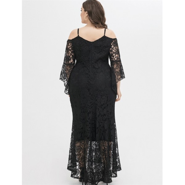 Plus-size lace mesh elegant long dress WFWC065