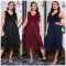 Women's Plus Size V Neck Sleeveless Contrast Mesh Evening Midi Dress WFWC066
