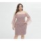 Women Plus-Size Off Shoulder Long Horn Sleeve Lace Slim Fit Plus Size Party Dress WFWC067