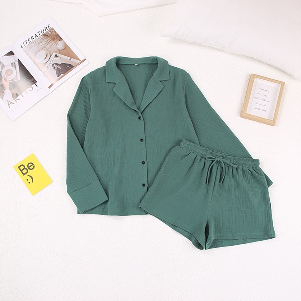 Long-sleeve short suit nightgown blouse with pants pajamas home wear wfwc075