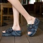 Women's Blue denim jeans cloth sandal and slipper outdoor wear high heels WFWS004
