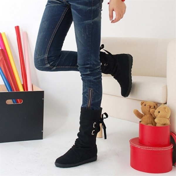 Women Mid Boot Heel Lace-Up straps Mid-Tube Rider Boots Shoes WFWS007