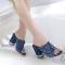 Women's Blue denim jeans cloth sandal and slipper outdoor wear high heels WFWS008