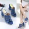Women's Blue denim jeans cloth sandal and slipper outdoor wear high heels WFWS008